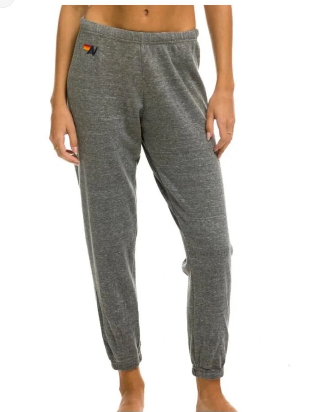 Aviator Nation Gray Heather Jogger Pants with Small Rainbow Logo Size X-Small